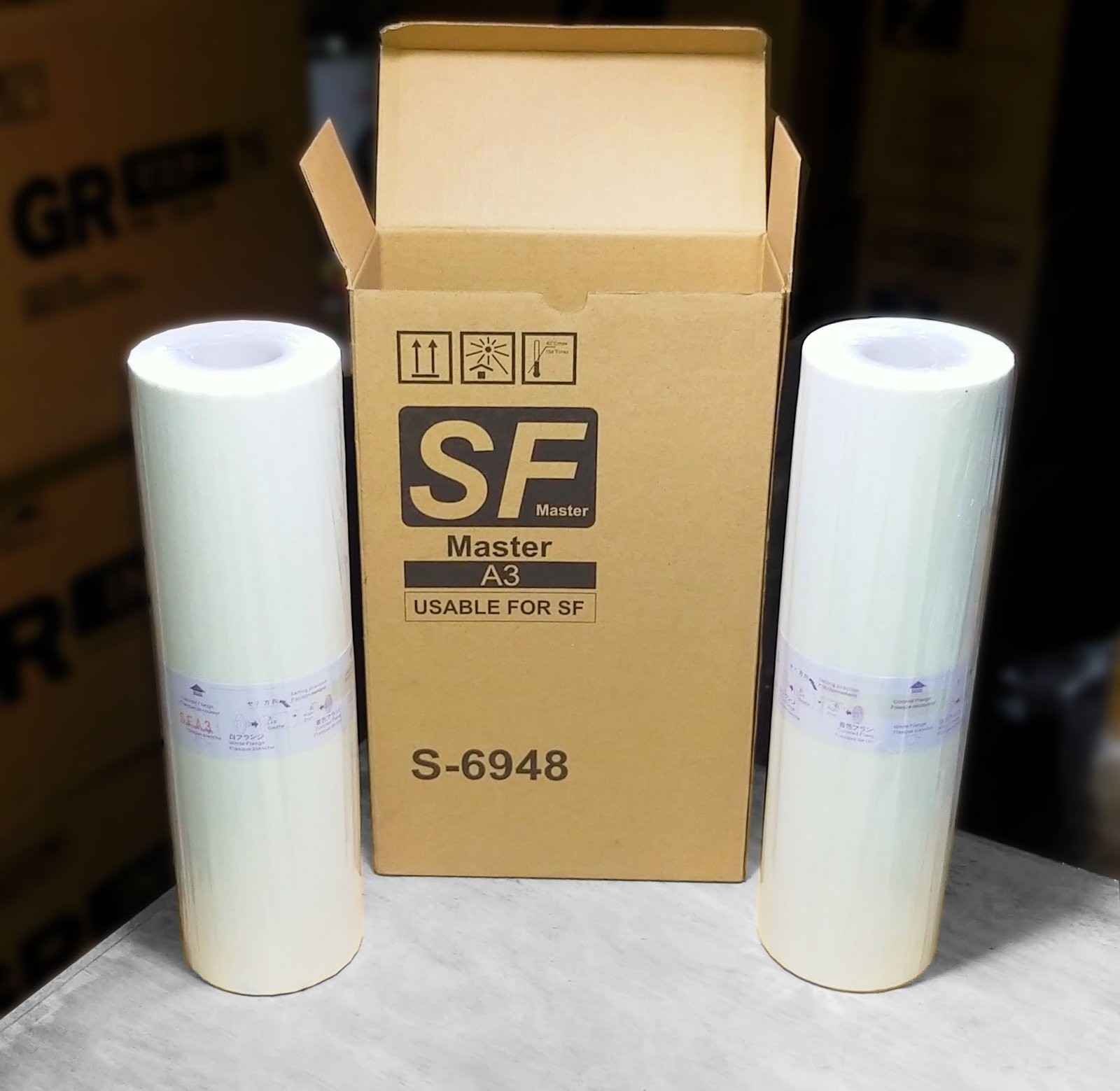 Box of Two (2)  Compatible Duplicator Risograph SF A3 S-6948 MASTER F Type 37 Copyprinter Master Roll