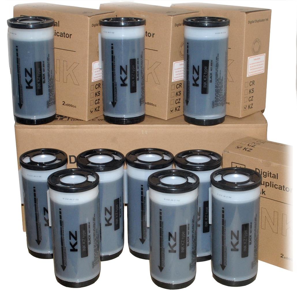 10pcs KZ Ink 800mL Black, Compatible with KZ Series (KZ30 etc.) RISOs